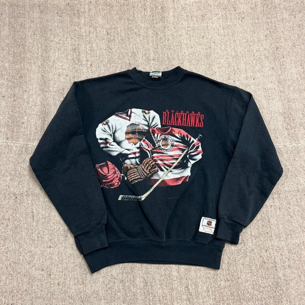 Vintage Chicago Blackhawks Sweatshirt Mens Medium Black 1990s Nutmeg